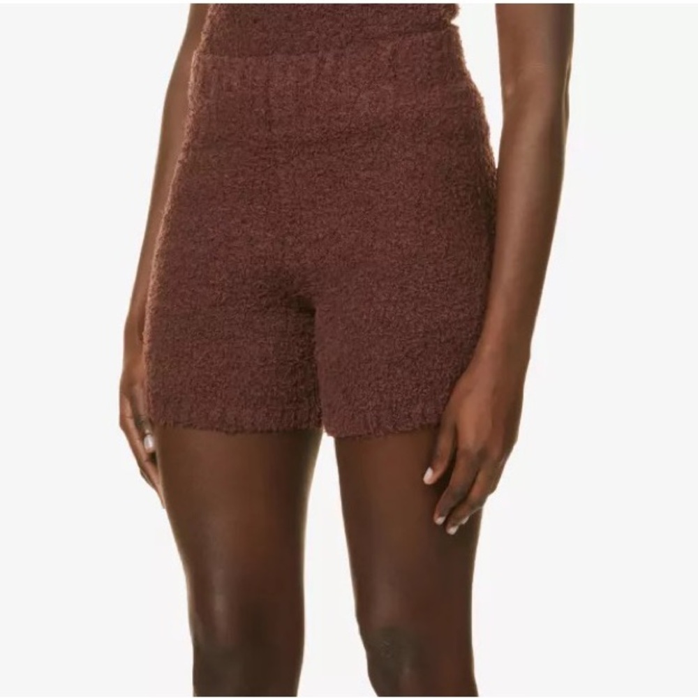 Skims Cozy Knit Teddy Loungewear Shorts in Garnet Chocolate Brown Size S/M New